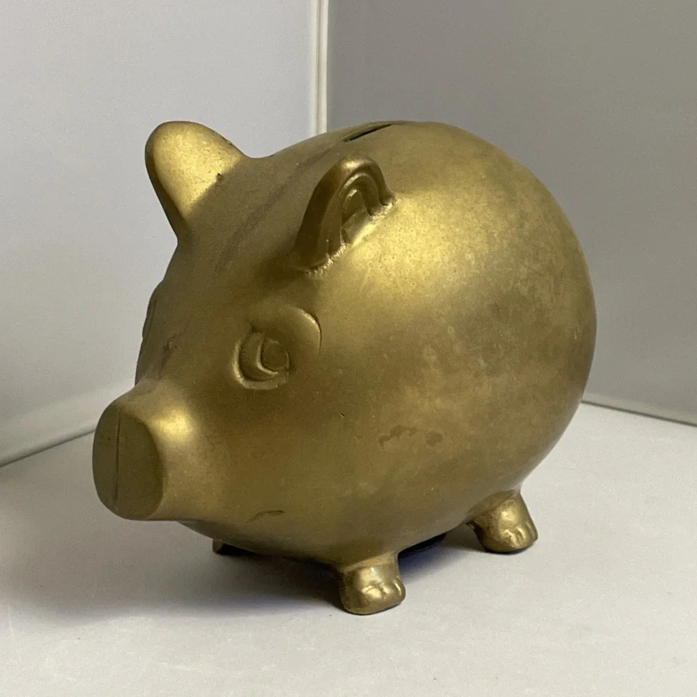 Vintage Solid Brass Chubby Pig‎ Piggy Bank Heavy Adorable 5
